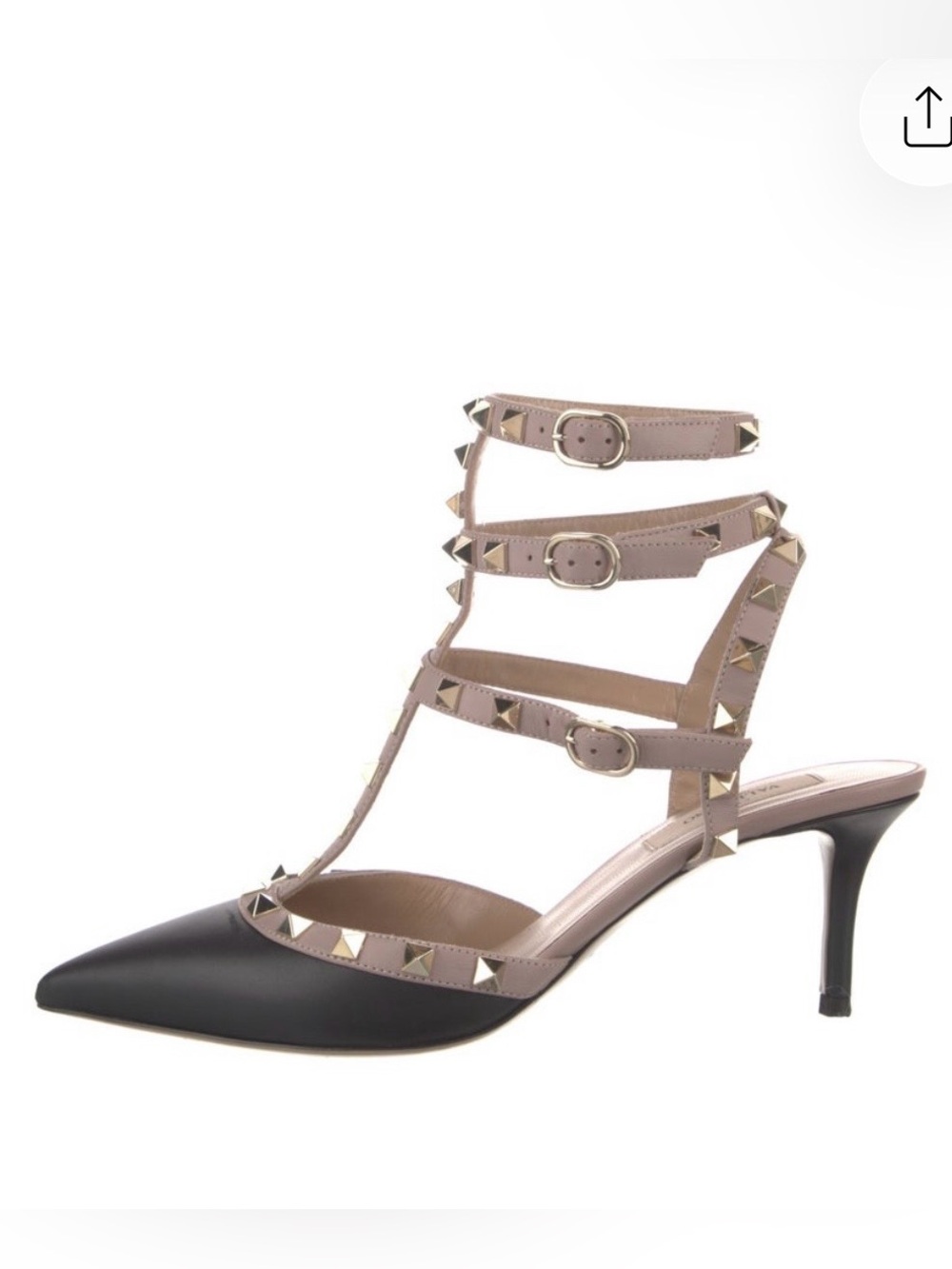 Valentino Rockstud Black and Nude T-Strap Pumps